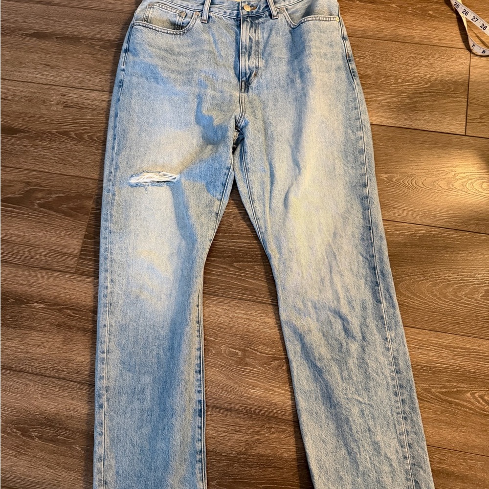 Madewell Light Blue Frayed Hem 90s Straight Leg Jeans